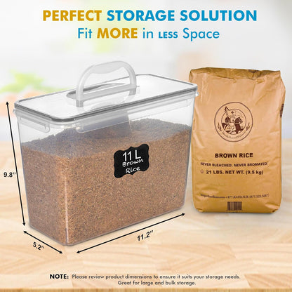 2 (11L 372 oz) Shazo PC | Flour Sugar Storage Containers with Easy Carry Handle - Plastic Extra Large Food Storage