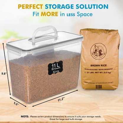 Shazo 2 PC (11L | 372 oz) Flour Sugar Storage Containers with Easy Carry Handle - Plastic Extra Large Food Storage Containers with Lids for Rice Cereal, BPA Free & Airtight Kitchen Pantry Organization