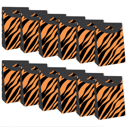 Big Dot of Happiness Tiger Print - Jungle Gift Favor Bags - Party Goodie Boxes - Set of 12