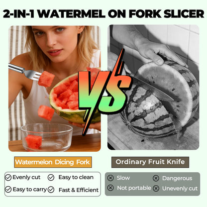 2-in-1 Stainless Steel Fruit Cutter, 2026 New Upgrade Dual Head Watermelon Fork Slicer Cutter Tool, Summer Watermelon Fruit Cutting Home Kitchen Gadgets (2PCS)