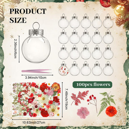 Gemscream 121 Pcs 20 Sets 2.36 inch Pressed Flower Craft Kit for Adults Womens Kit DIY Fillable Crafts Balls Dried Pressed Flowers Art Plastic Hanging Balls for Home Decor, Keepsake Crafts