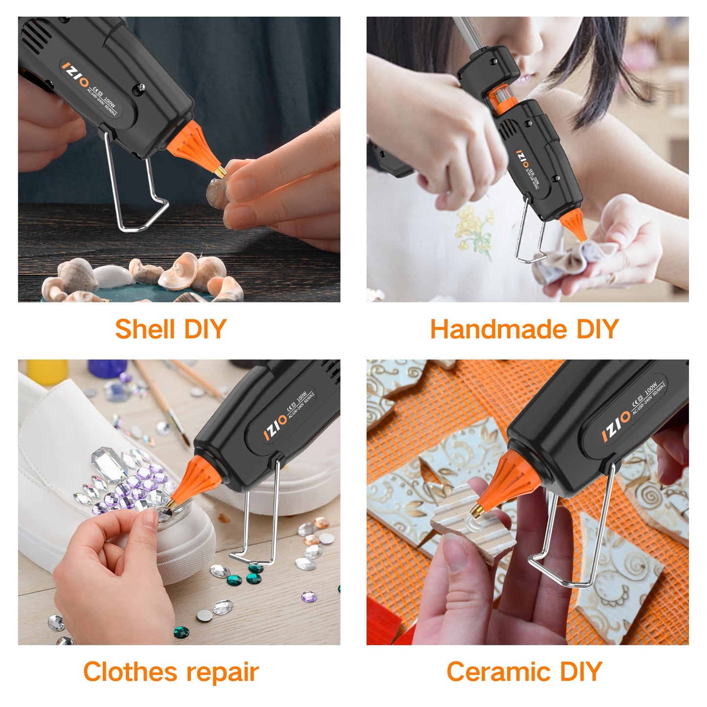 IZIO Professional Hot Glue Gun Kit-100W Fast Heat, 21 Glue Sticks(7/16"), Detachable Anti-Scald Nozzle & Durable Pouch | Heavy lightweight for diy projects, home repairs,ergonomic grip,Black gluegun