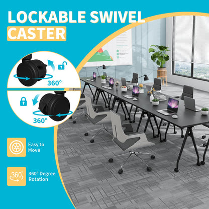 Conference Table with Wheels, Folding Conference Table with Knob & 4 Brake Casters, Modular Flip Top Mobile Conference Room Table for Office, Meeting, Training Room, Class (8, Black, 55.1in)