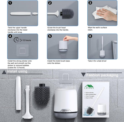 Lefree 2 Pack Silicone Toilet Brush and Holder Set with Ventilated Holder for Bathroom Cleaning