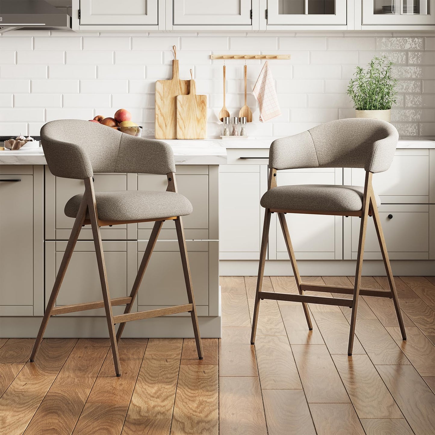 COLAMY Bar Stools Set of 4, 26" Counter Height Barstools with Backs, Modern Upholstered Bar Chairs with Metal Legs for Kitchen Island Counter, Dining Room, Taupe