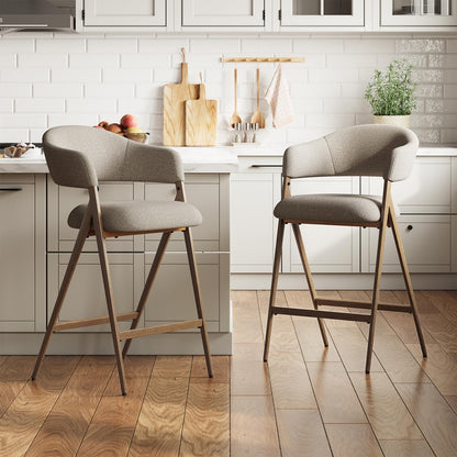 COLAMY Bar Stools Set of 4, 26" Counter Height Barstools with Backs, Modern Upholstered Bar Chairs with Metal Legs for Kitchen Island Counter, Dining Room, Taupe