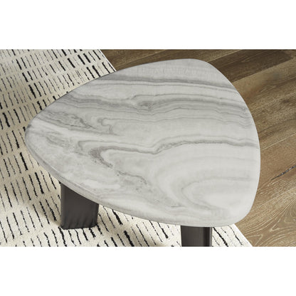 Signature Design by Ashley Lilyberg Contemporary Table with Faux Marble Top, Set of 3, Light Gray & Black