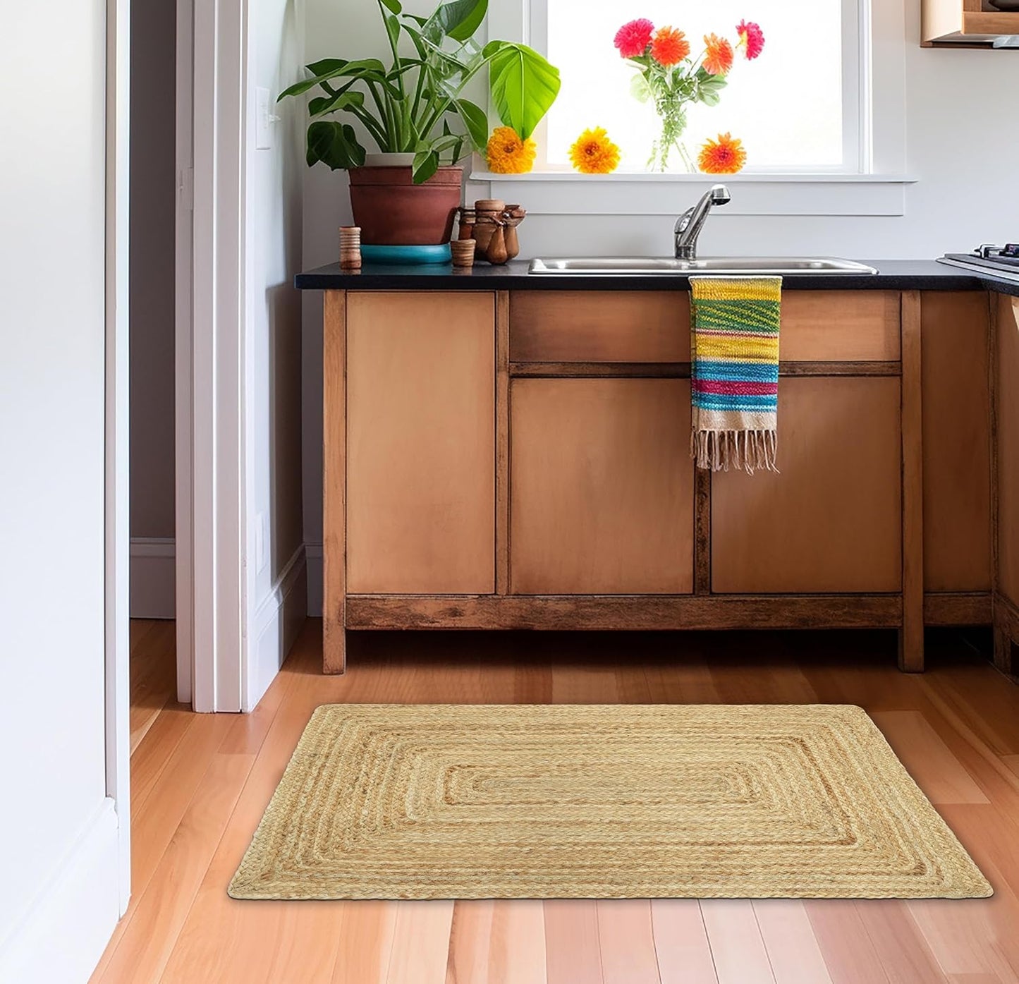 COTTON CRAFT Jute Area Rug - 100% Braided Jute, Neutral Reversible, Small 22x34 Rug for Kitchen, Living Room, Bedroom