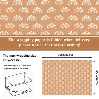 Whaline 12Pcs Modern Boho Wrapping Paper Boho Daisy Flower Rainbow Sun Gift Wrap Bulk Art Paper Folded Flat for Baby Shower Birthday Wedding DIY Crafts Gift Packing, 19.7 x 27.6 Inch
