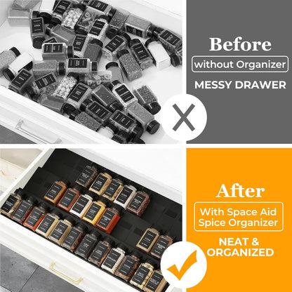 24PCS Famhap Spice Drawer Organizer, Interlocking Expandable Seasoning Rack Tray Insert for Kitchen Drawers, Spice Rack