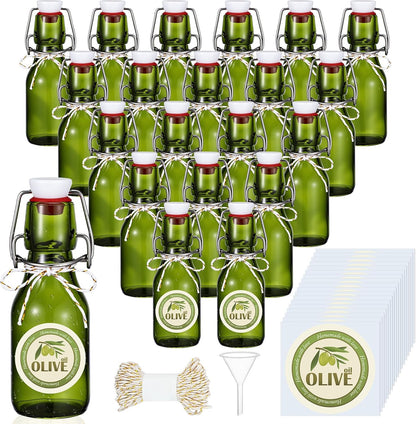 20 Pack Favors(4 oz,Olive Queekay Mini Swing Top Glass Bottles for Vanilla Extract Homemade Olive Oil Bottles with Lids