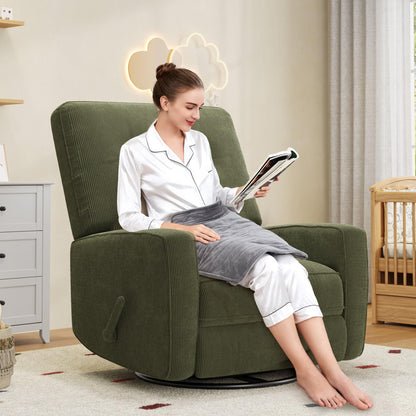 Garvee Nursery Recliner Chair, 360° Swivel Rocking Glider Chair for Adults with Adjustable Backrest & Footrest, Cozy Corduroy Upholstered Armchair for Living Rooms, Bedrooms, Apartments, Green
