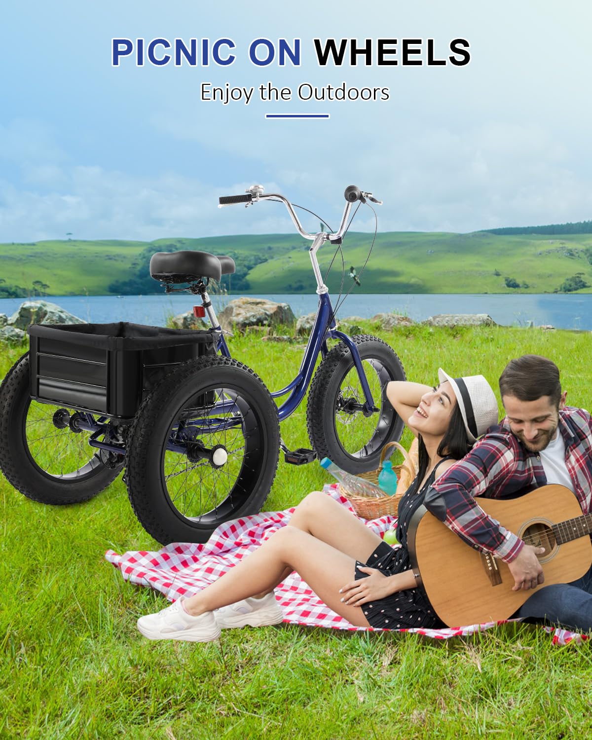 Thalorus Adult Tricycle, 20-Inch Fat Tire All-Terrain 3-Wheel Bike, 7-Speed Heavy-Duty, 450lb Capacity, Large Cargo Basket, Dual Disc Brakes, Comfort Seat for Seniors (PTS9)