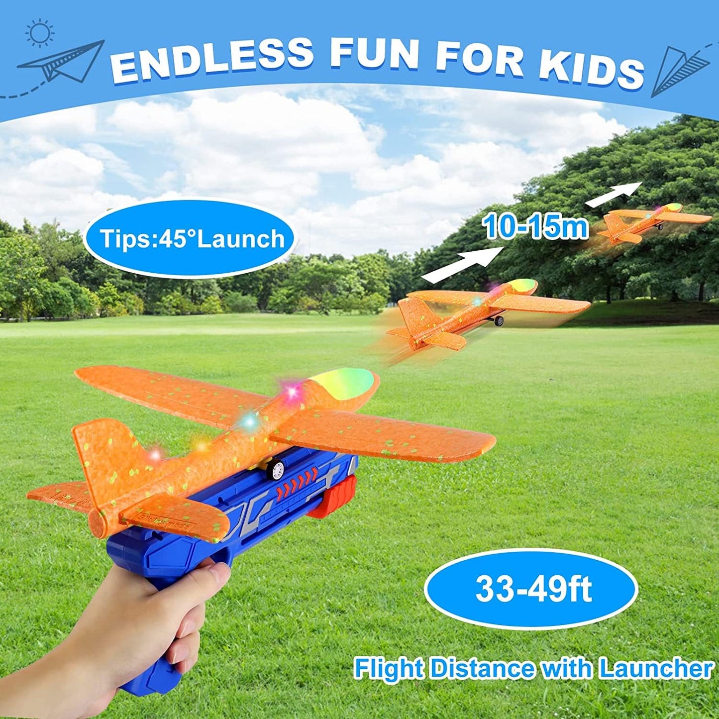 BAREEK 3 Pack Airplane Launcher Toy Kids, Led Foam Glider Fighters Outdoor Toys, 3 Flight Mode Foam Flying Toy 4 5 6 7 8 9-13 Year Old Boys Girls Birthday Gifts
