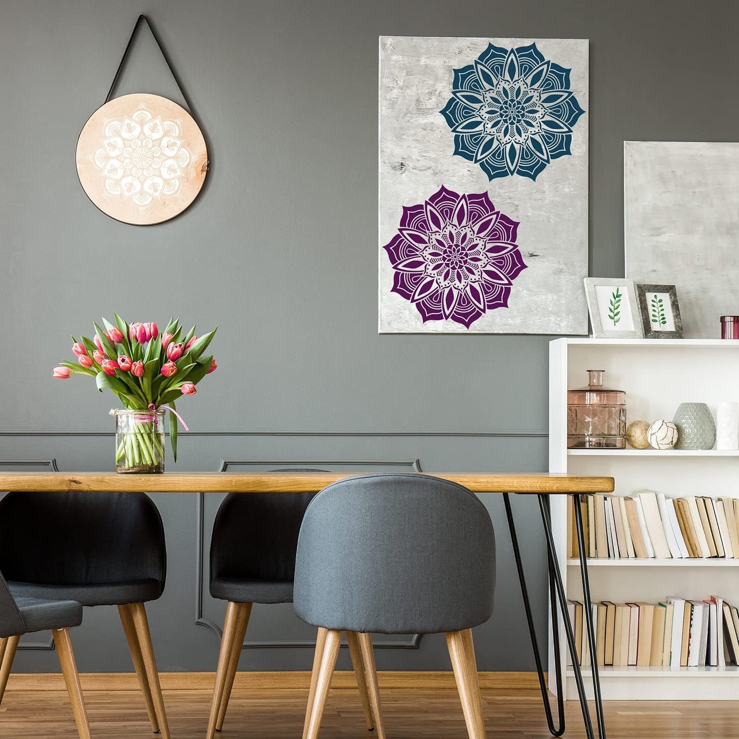 9-Piece Mandala Stencil Set - Reusable Mandala Painting Templates for DIY Wall, Tile, Furniture, Canva, Outdoor & Indoor Decoration
