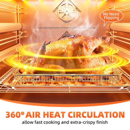 Air Fryer Basket for Oven, 2 Set Oven Air Fryer Basket and Tray with 60 PCS Parchment Papers, DEGOVIN Crisper Tray Non-stick Stainless Steel Air Fry Pans for Convection Oven(14.88" ×10.98"&13" × 9.7")