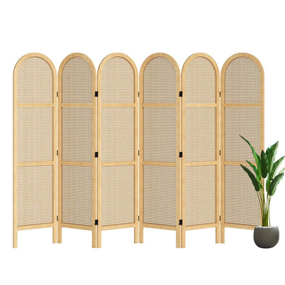 Svimi Room Dividers and Folding Privacy Screens, 5.6 Ft Double Hinged Rattan Partition Freestanding Wall Room Divider for Home - 6 Panels (Natural)