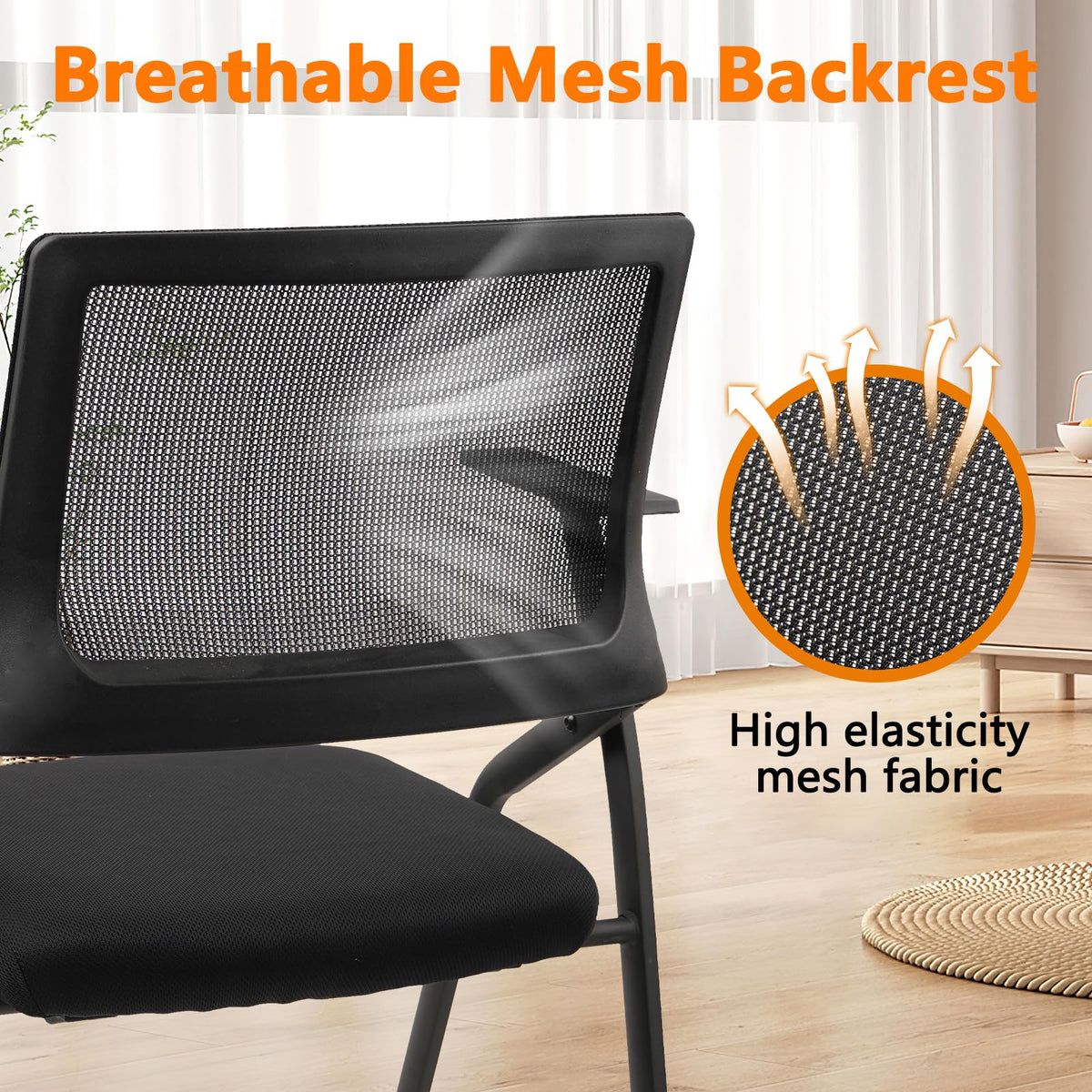 CLATINA Stackable & Foldable Office Chairs with Ergonomic Lumbar Support and Thickened Seat Cushion, Folding Mesh Fabric Reception Guest Chair for School Church Conference Waiting Room Black (6 pk)