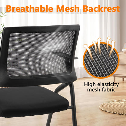 CLATINA Stackable & Foldable Office Chairs with Ergonomic Lumbar Support and Thickened Seat Cushion, Folding Mesh Fabric Reception Guest Chair for School Church Conference Waiting Room Black (8 pk)