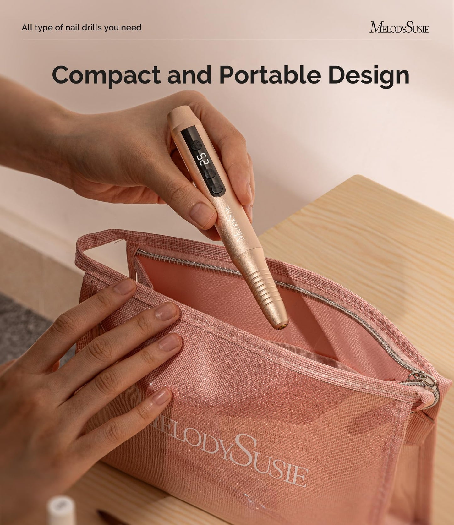 MelodySusie Cordless Nail Drill, PC180G 25,000RPM Rechargeable Electric Nail File with Nail Drill Bits,Sanding Bands