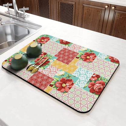 Coffee Bar Mat Accessories for Countertop, Absorbent Rubber Backed Dish Drying Mats for Kitchen, 24x16in