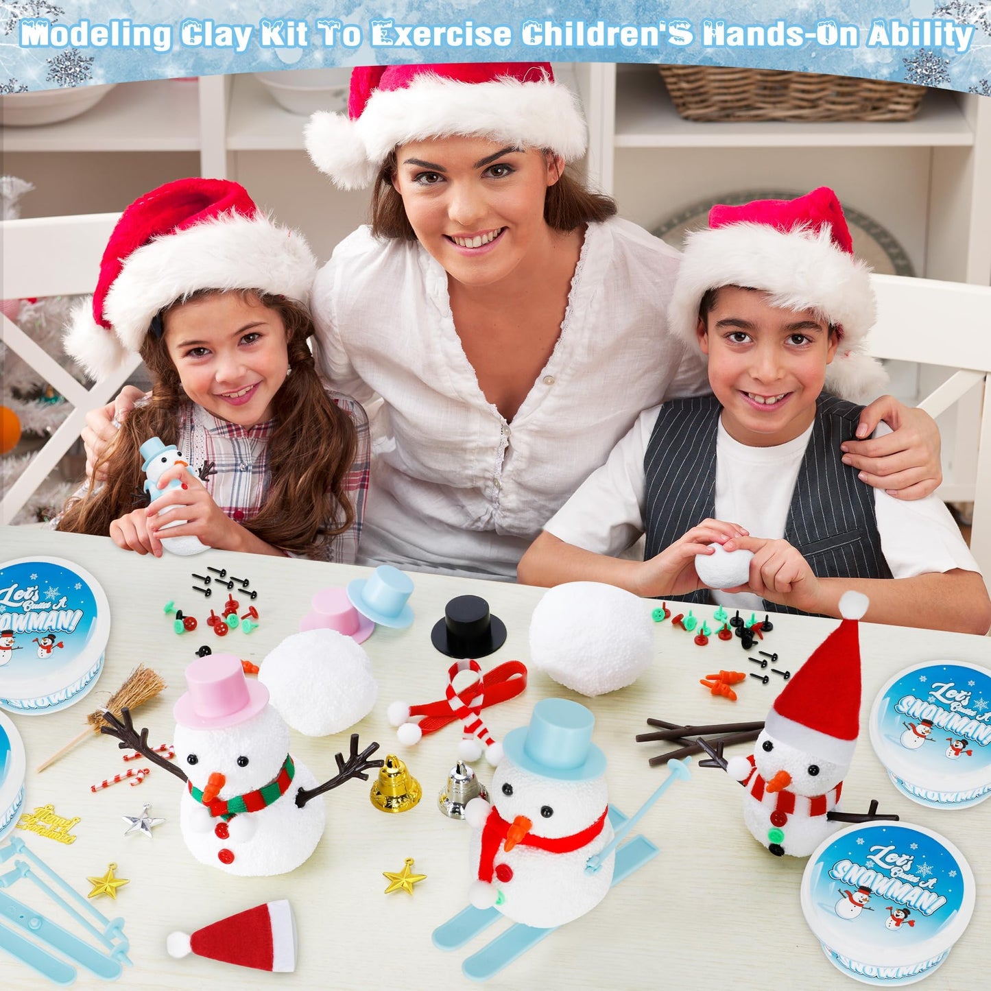 36 Pack Snowman Kit Set, Build a Snowman Christmas Craft for Kids, Creative Air Dry Clay Modeling Winter Decorations Indoor, Crafts Kit for Christmas Activities School Family Winter Party Supplies