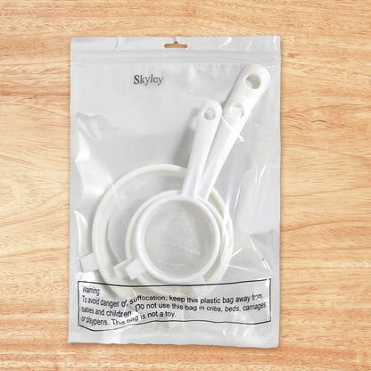3 Pcs Plastic Nylon Mesh Strainer Colander with Handle Double Ear Fine Food Mesh Strainer Flour Sifter for Baking Kitchen Colander Sifter Kefir Tea Juice Pasta(3 Inch, 5 Inch, 7 Inch)