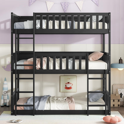 Solid Wood Triple Bunk Bed for 3 Kids, 3 Bed Bunk Beds with Two Built-in Ladders,Twin Over Twin Over Twin Triple Bunk Bed,Detachable Triple Bunk Beds Twin Size,Black