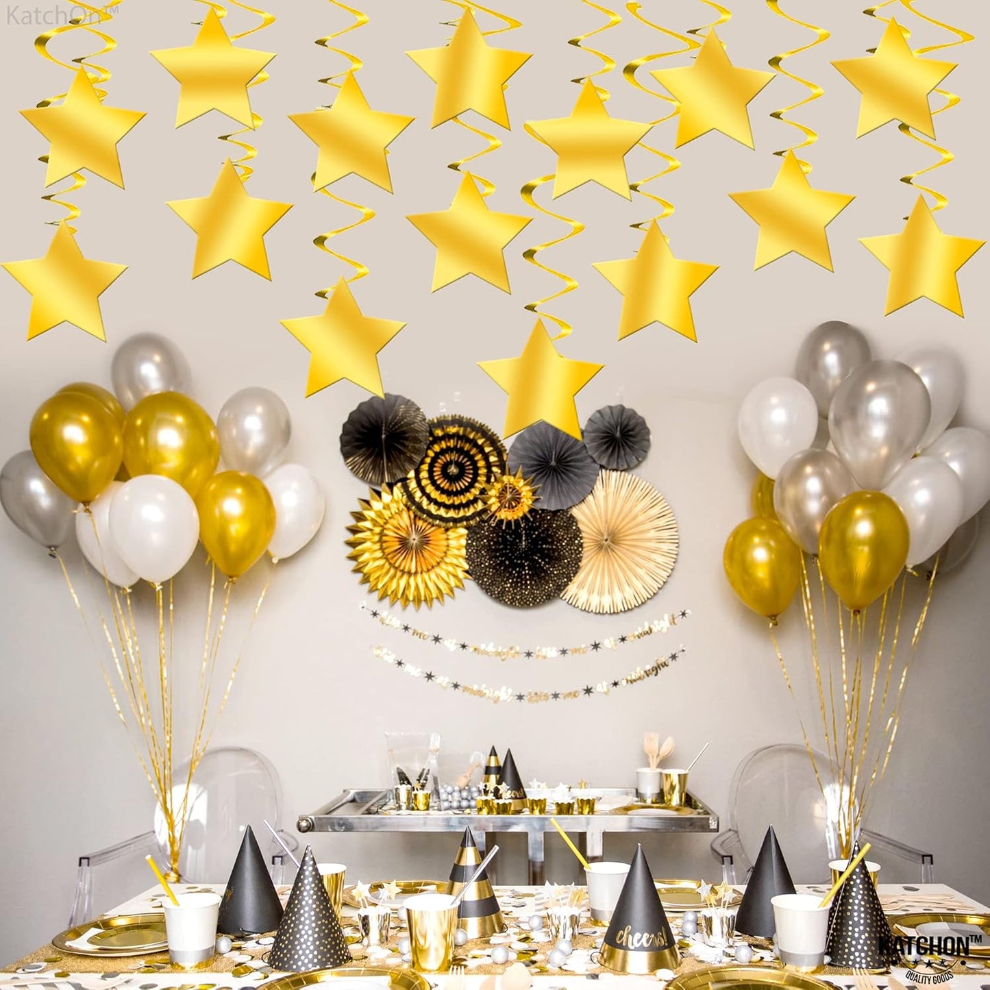 KatchOn Gold Star Hanging Swirls - Pack of 30, No DIY | Gold Star Decorations for Party and Events