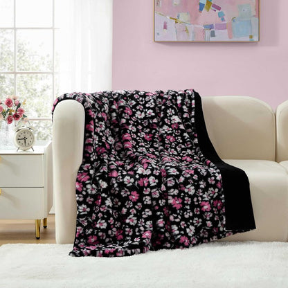 Betsey Johnson - Blanket, Buttery-Soft Faux Fur Throw Blanket for Couch or Bed, Boldly Plush & Oversized Bedding (Leopard Rosettes Black, 50" x 70")