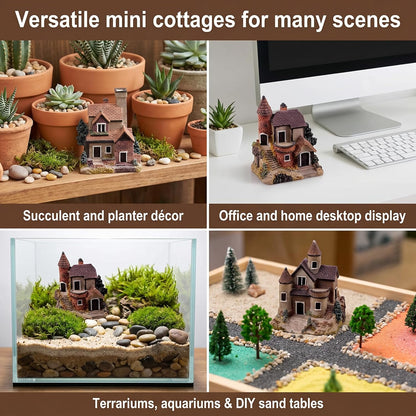 Skiennix Miniature House Fairy Garden Ornaments - 4PCS Resin Stone Village Decor for Terrariums