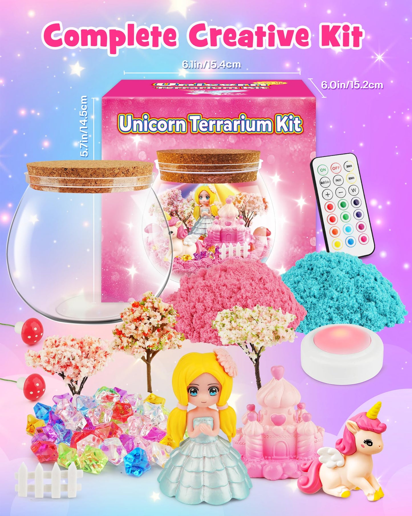 D-FantiX Princess Light Up Terrarium Kit for Kids, Unicorn Toys for Girls Age 4-6-8-10, Led Night Light Birthday Gifts for Girls 4 5 6 7 8-12 Year Old, DIY Arts and Crafts, Easter Basket Stuffers