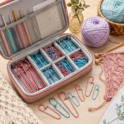 LOGOFUN 50pcs Stitch Holders for Knitting Aluminum Yarn Stitch Holders Safety Pins Crochet Knitting Notions (Random Colors)