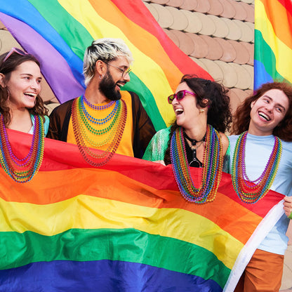 SHAOQINLIN 102 PCS Pride Beads Necklaces, Pride Accessories, Rainbow Beads Necklaces Bulk, Gay Lesbian Pride Month Parade Throws Pride Party Favors in 6 Colors