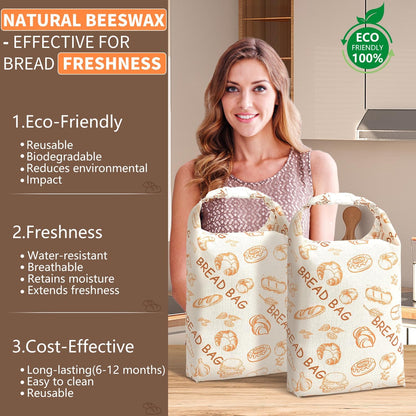 Skiennix Reusable Beeswax Bread Bags - Eco-Friendly Food Storage for Sourdough | 2 Pack, Large Capacity