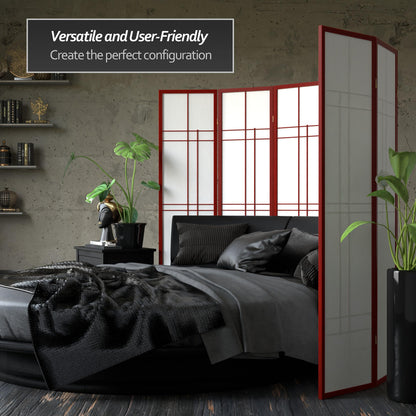 Red Lantern 6 ft. Tall Eudes Shoji Screen - Rosewood - 5 Panels