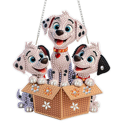 KEYIFA Dalmation Diamond Art Hanging Kits with Chain, Special Shaped Drill Diamond Painting Pendant, Cartoon Crystal Gem Art Pendant 5D Window Crafts for Wall Garden Door Decor (Width 7.9 in)