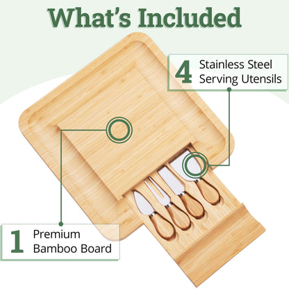 Charcuterie Board Gift Set, Bamboo Cheese Board With Cutlery, Includes Stainless Steel Serving Utensils, Cheese Platter and Serving Tray, Suitable for Wedding, Gift for Couples, and Housewarming Gifts