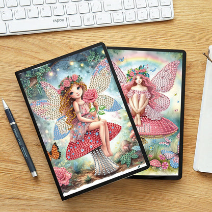JZHYOAN 2Pcs Diamond Painting Notebook for Adults, Butterfly Fairy DIY Art Special Pattern Diamond Journals Sketchbook, Drawing Painting Notebook Gifts for Adult, Woman, Man Pink