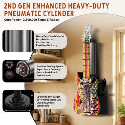 KANBOL 615 Guitar-Style Pneumatic Can Crusher, Fully Enclosed Safety Design, 2nd-Gen Reinforced Air Cylinder, Heavy-Duty Metal Wall-Mounted Can Smasher, Fits for12oz 16oz Cans -BLACK