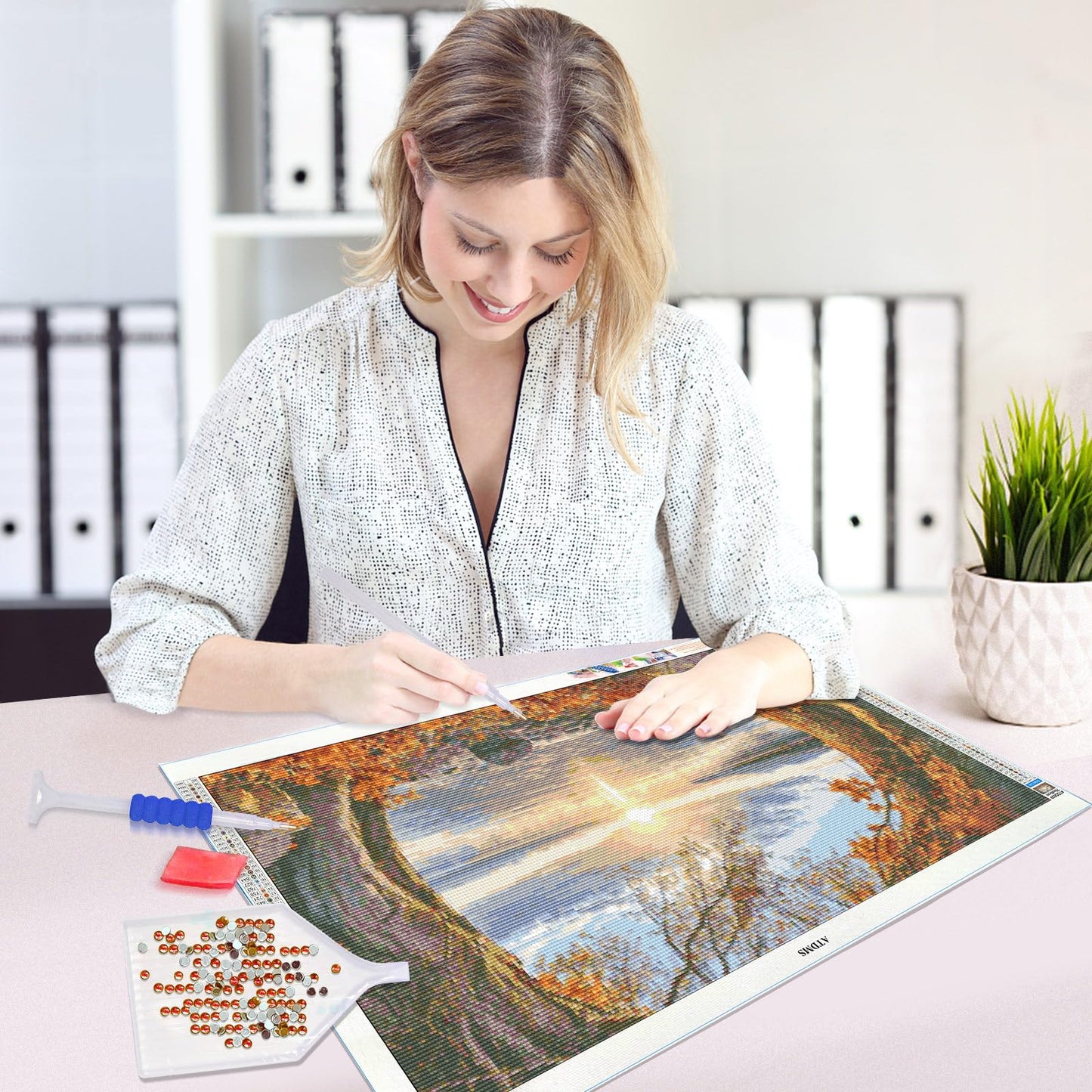 ATDMS Large Diamond Art Kits for Adults - 5D Landscape Diamond Painting Kits for Adults DIY Full Drill Diamond Painting Sunset Lake Gem Art Kits for Home Wall Decor 27.5x15.7 Inch
