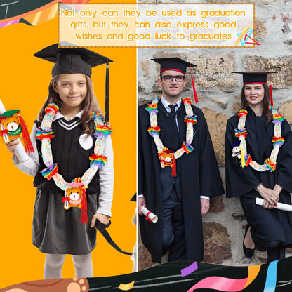Mikasee 180 Pcs Graduation Candy Lei Making Kit 10 Mini Graduation Bear Bulk 10 Pcs Mesh Bag 150 Pcs Flower Pieces with 10 Rolls Gift Ribbon Wrapping DIY for School Graduation Wreaths