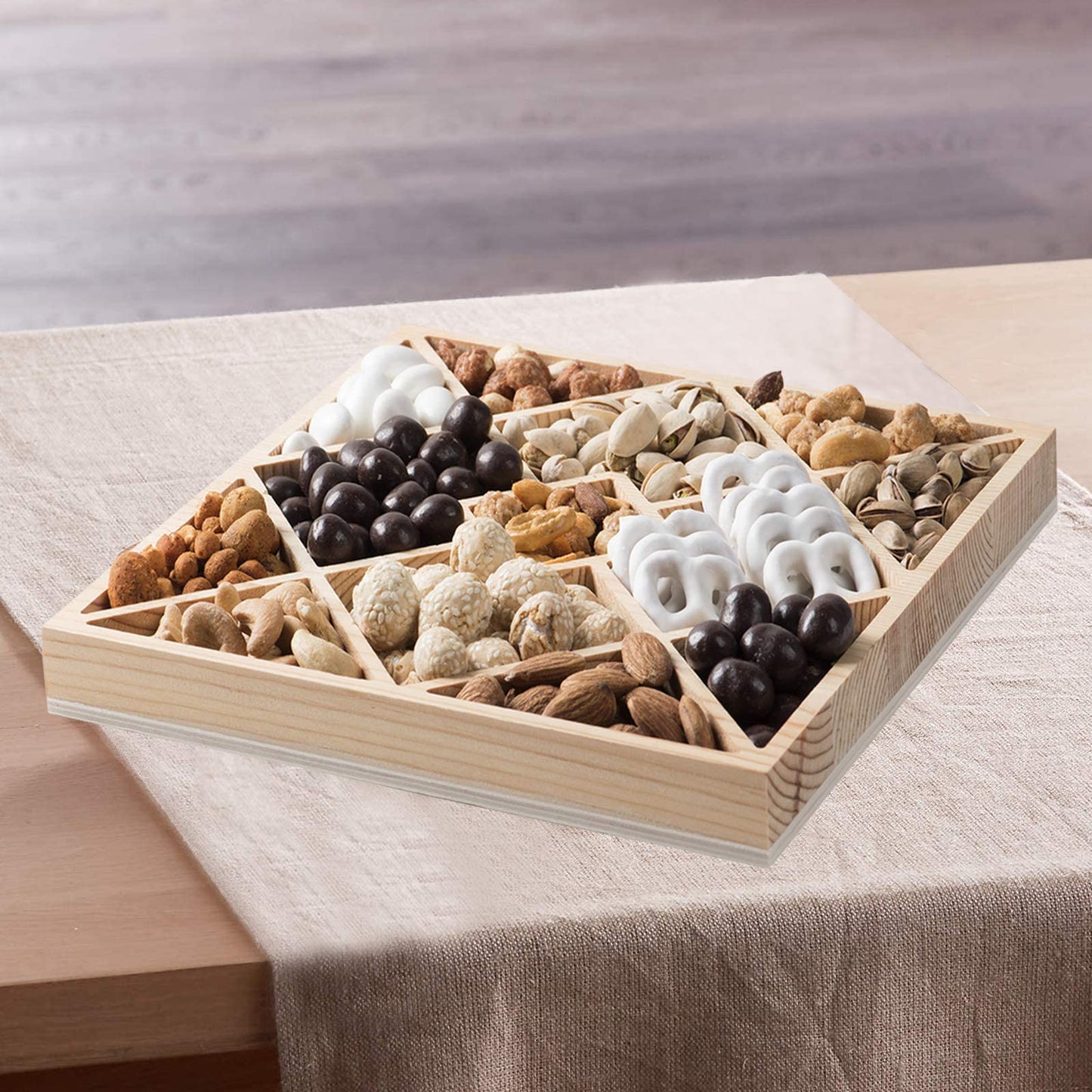 Hammont Square Sectional Wooden Trays - 20 Casepacks - 2 Pieces in Each Pack - 10”x10”x1.13” - Eco Friendly Decorative Wooden Tray for Dry Fruits & Candies | Organic Wooden Tray for Gift & Home Décor