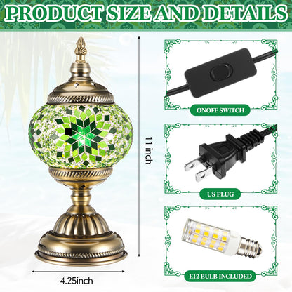 Baquler Turkish Mosaic Lamp Kit DIY Stained Glass Decorative Table Bedside Night Light Tabletop Bohemian Morrocan Lamp Crfat Kit for Living Room Decorations, Make Your Own (Green)