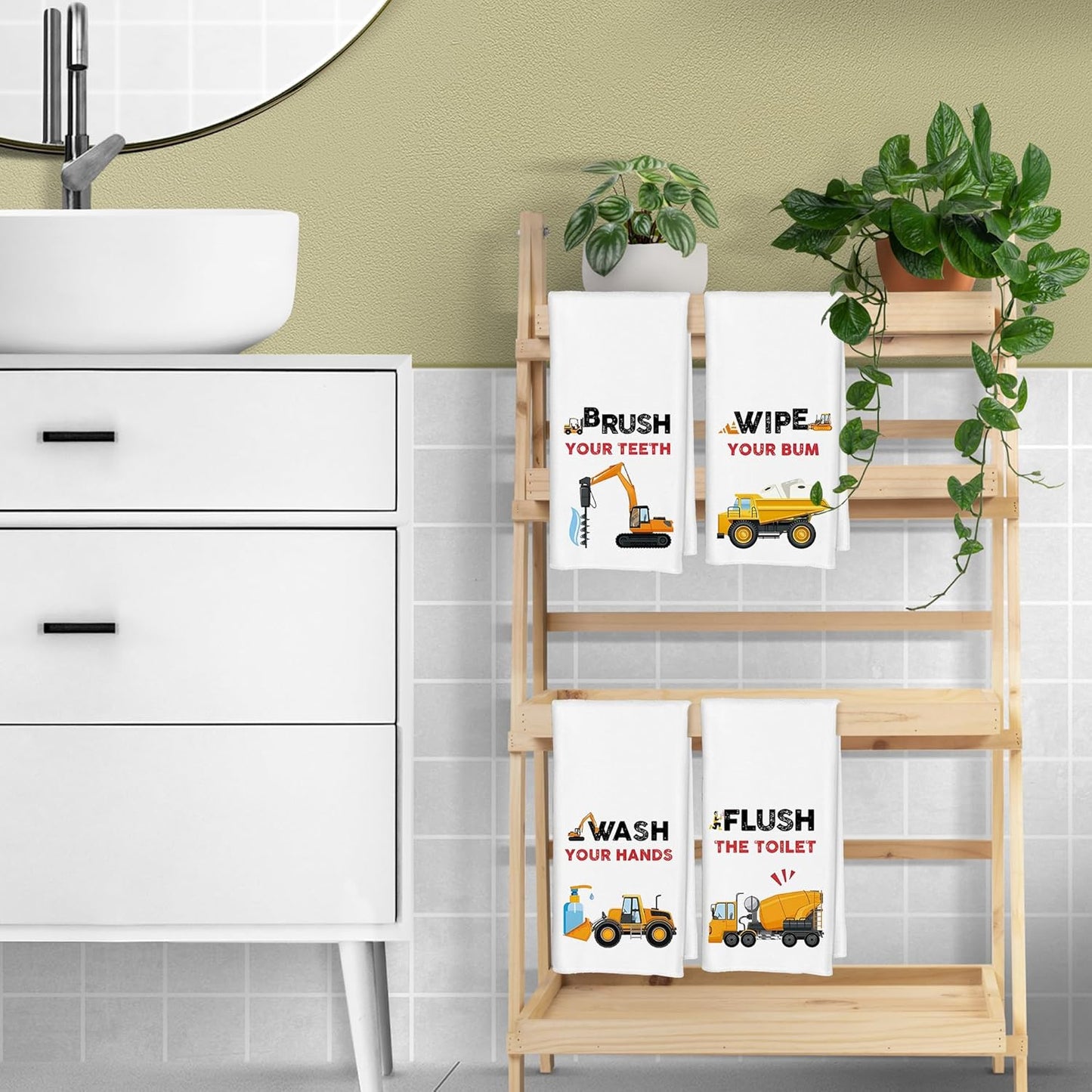 16x24 Sets 4 Kids Construction Decor, Truck Towels for Kids Bath Towels Bathroom Decor of - Wash Your Hands Toddler