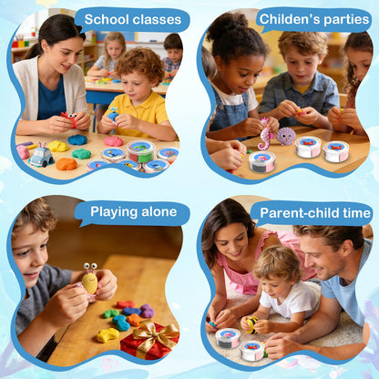 Air Dry Clay Kit - 12 Marine Animal Modeling Clay for Kids, Complete DIY Clay Craft Set with Sculpting Tools & Step-by-Step Tutorials, Ultra Soft & Non-Sticky Clay, Children's Day Gift Ideas