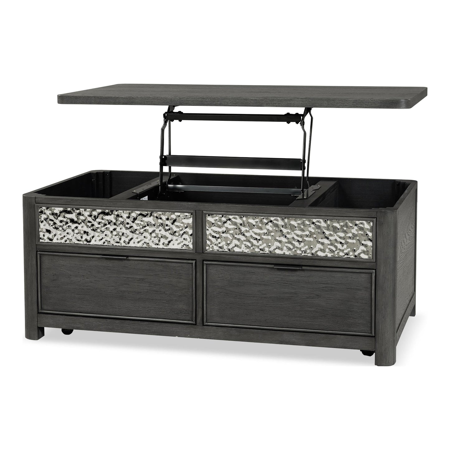 Furniture of America Selyra Modern Contemporary Solid Wood 46-inch Lift-top Rectangular Coffee Table with Dented Stainless Steel Accents, Wire Brush and Ball-Bearing Glides for Living Room, Ash Gray