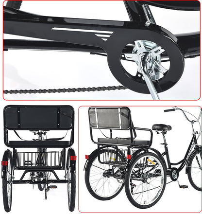 VHCLYBJU Adult Tricycle Foldable with Child seat 3 Wheel Bicycle for Ladies Tricycle with Basket with Back seat 20/24in Bikes Maximum Load 550lbs Shock Absorbing Fork Adult-Unisex (24in-7speed-red)