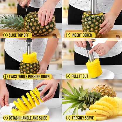 Zulay Kitchen Stainless Steel Pineapple Corer & Slicer – Heavy Duty Pineapple Cutter & Eye Removal Tool – Effortless Core Remover Tool with Sharp Reinforced Blade & Ergonomic Handle - Black