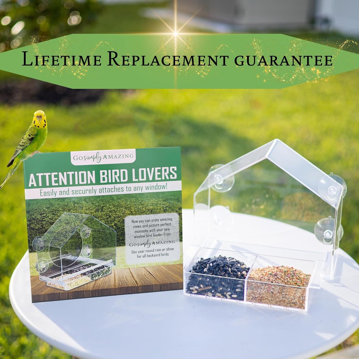 Window Bird Feeder House Shaped, Innovative Anti-Yellow Acrylic Technology, Strong Suction Cup Grip for Wild Birds